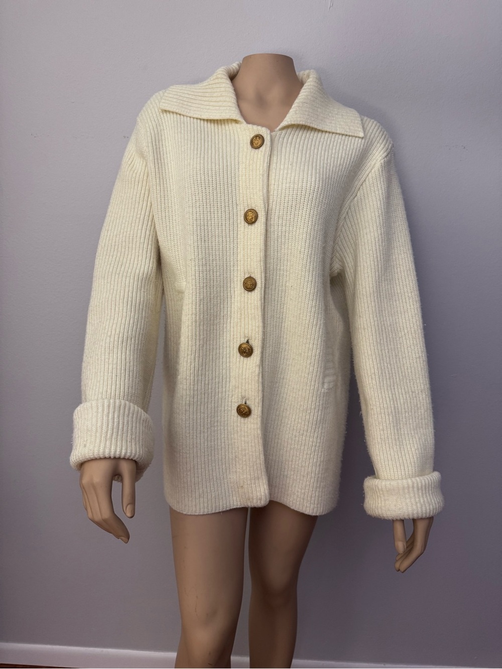 Cream Button-Front Knit Jacket